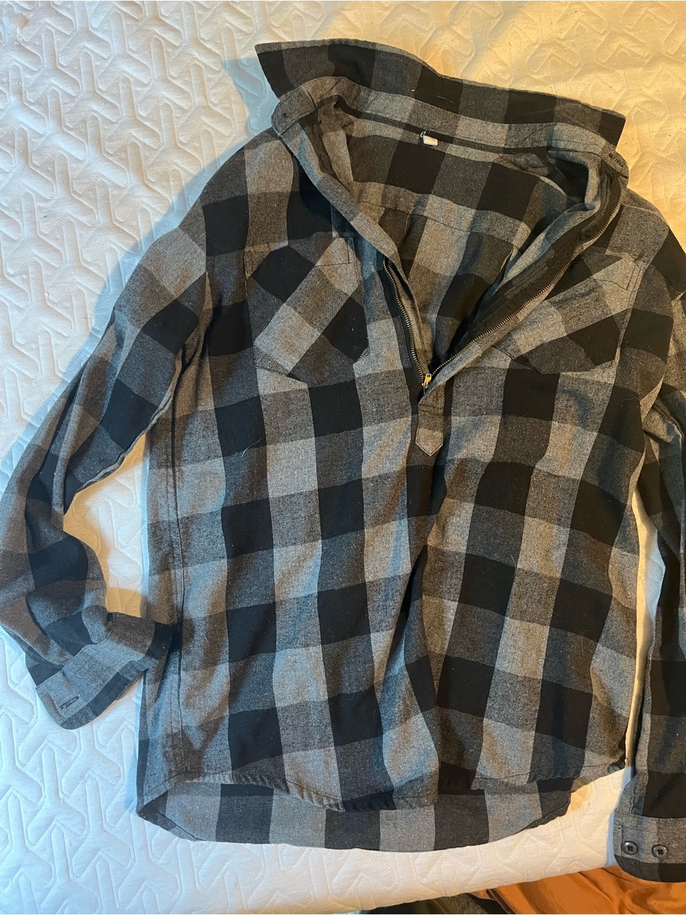 Black & Gray Buffalo Plaid Collared Shirt Jacket
